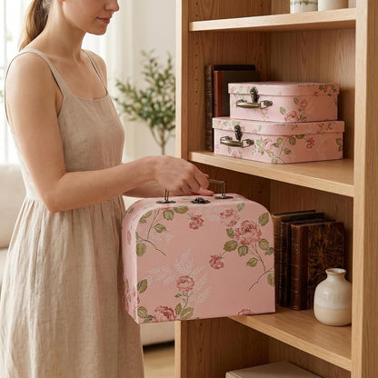 3 Pack Paperboard Suitcases Storage Box Decorative Storage Boxes Gift Boxes With Lids for Photo Storage Home Decoration, Wedding, Birthday, Anniversary, Pink