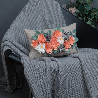 Decorative 3D Flower Throw Pillow Cover Pillowcase Cushion Cover Case for Home Couch Sofa Bed Living Room Decor 12x20 Inch Peach Pink