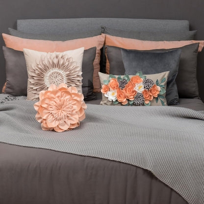 Decorative 3D Flower Throw Pillow Cover Pillowcase Cushion Cover Case for Home Couch Sofa Bed Living Room Decor 12x20 Inch Peach Pink