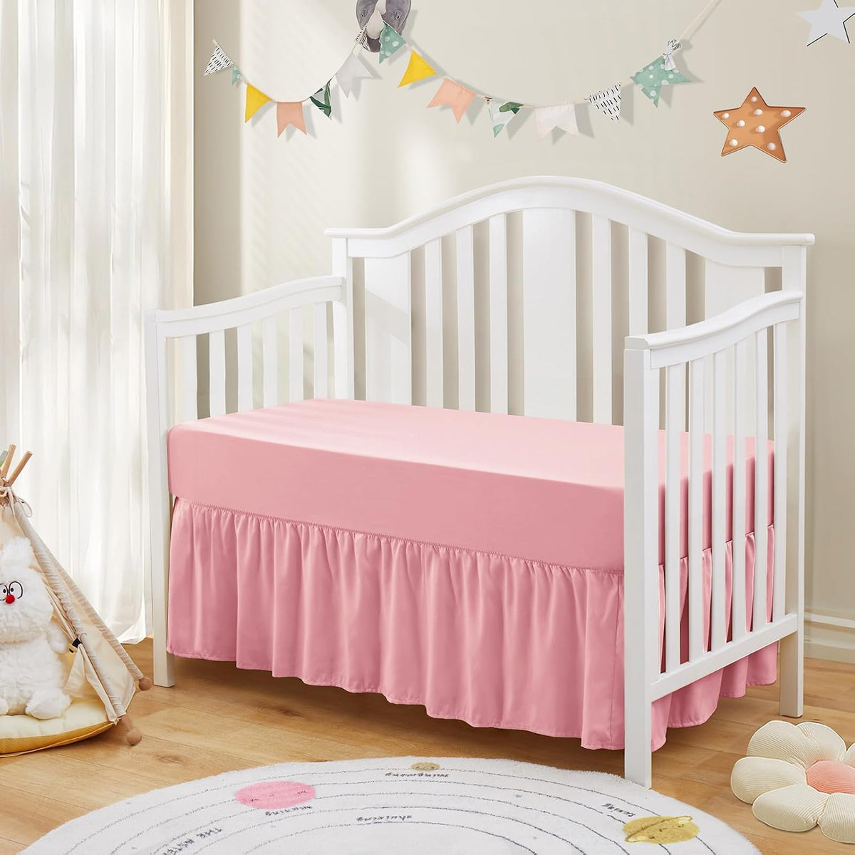 2-Piece Set Ruffled Crib Skirt & Crib Sheet, Blush Pink