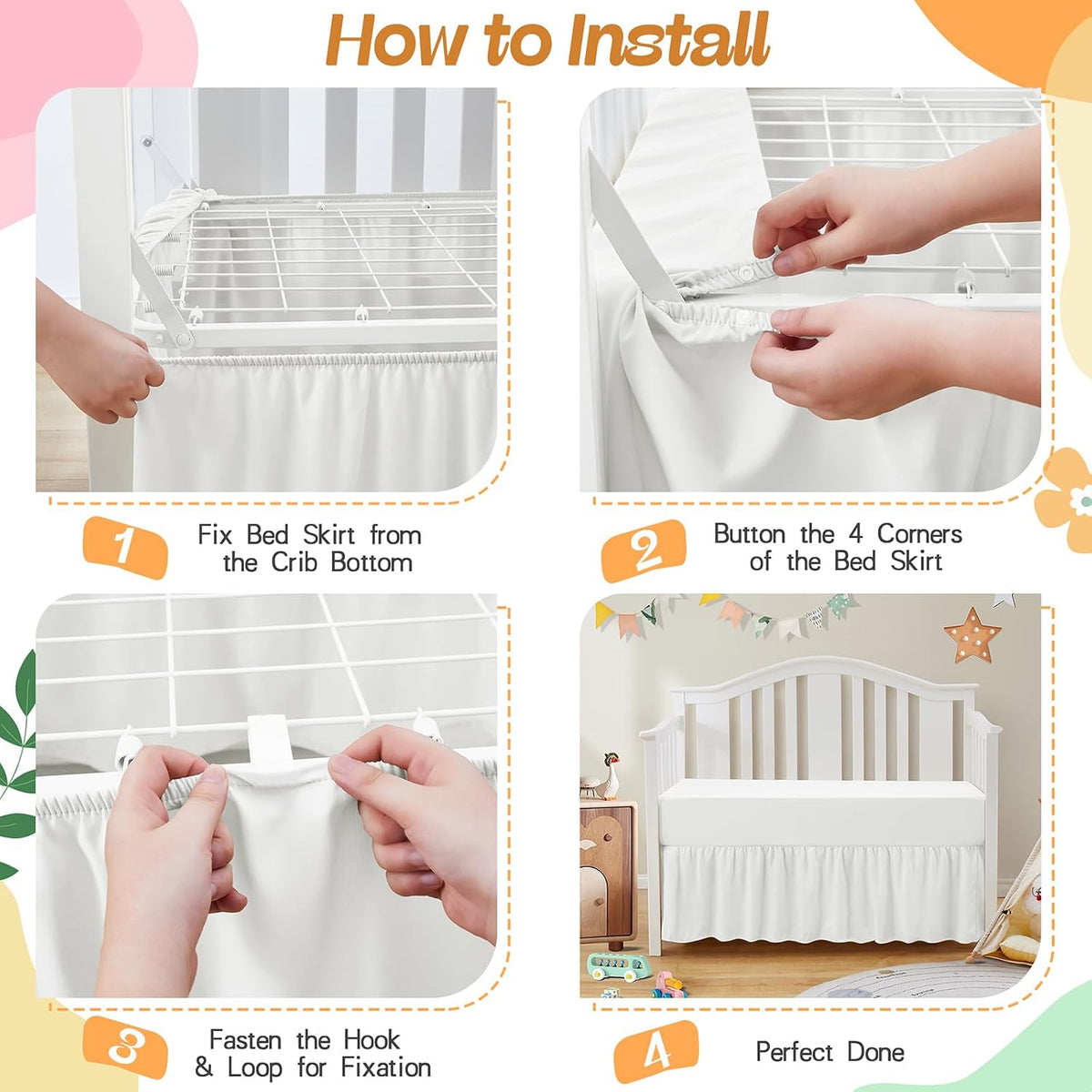2-Piece Set Ruffled Crib Skirt & Crib Sheet, Blush Pink