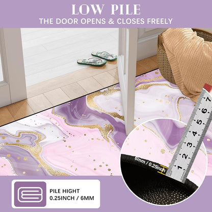 Pink and Gold Area Rug: 3x5 Feet Abstract Purple Marble Rugs for Girls Bedroom Entryway Living Dining Room Kitchen Home Decor Aesthetic Doormat Washable Floor Carpet