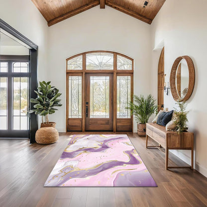 Pink and Gold Area Rug: 3x5 Feet Abstract Purple Marble Rugs for Girls Bedroom Entryway Living Dining Room Kitchen Home Decor Aesthetic Doormat Washable Floor Carpet