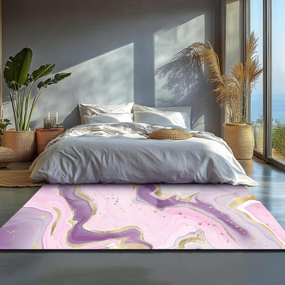 Pink and Gold Area Rug: 3x5 Feet Abstract Purple Marble Rugs for Girls Bedroom Entryway Living Dining Room Kitchen Home Decor Aesthetic Doormat Washable Floor Carpet