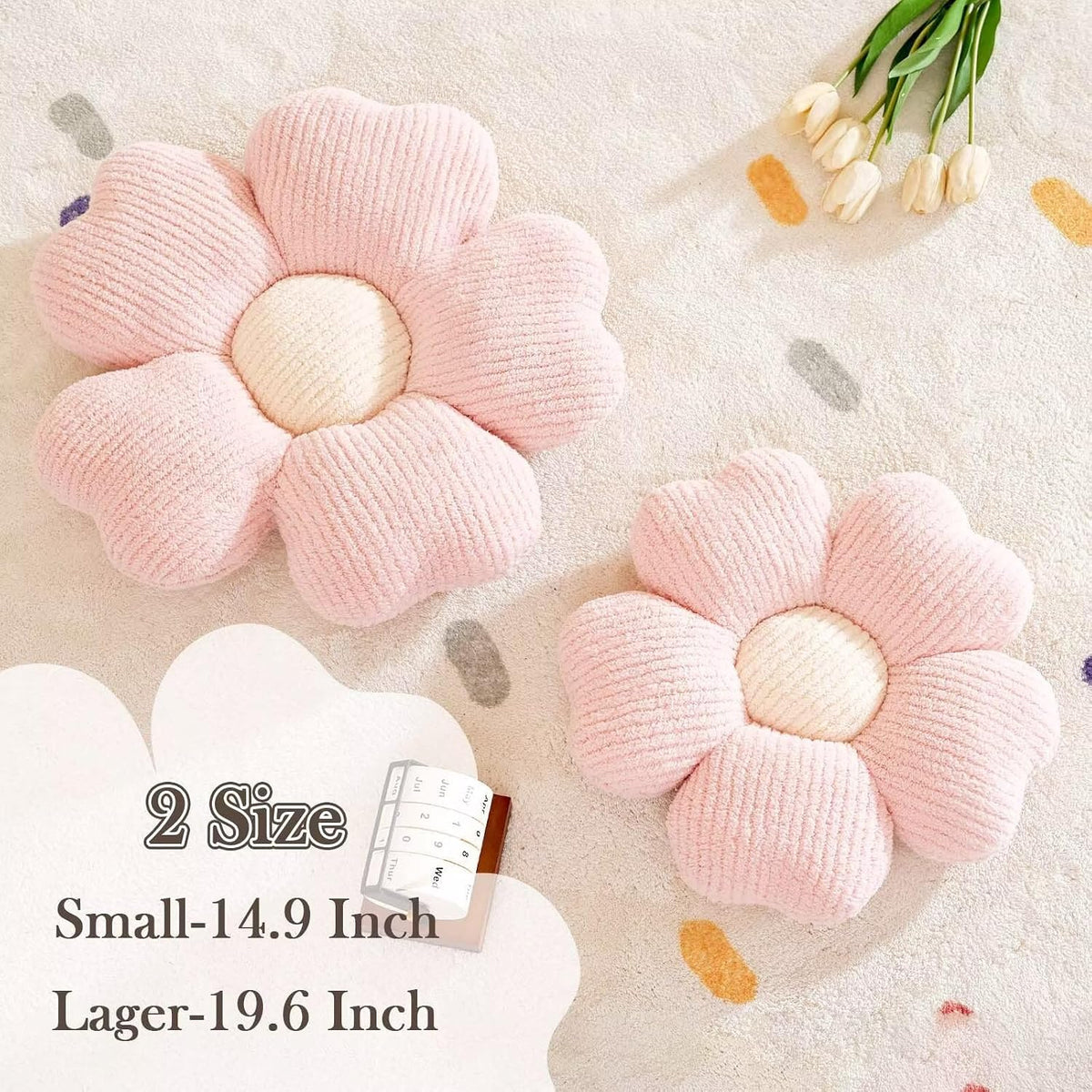 Flower Throw Pillow, Cute Flower Shaped Pillow Decorative Throw Pillow for Bed Couch, Soft Daisy Pillows Floor Seating Cushion Cushions (14.9 Inch Light Pink)