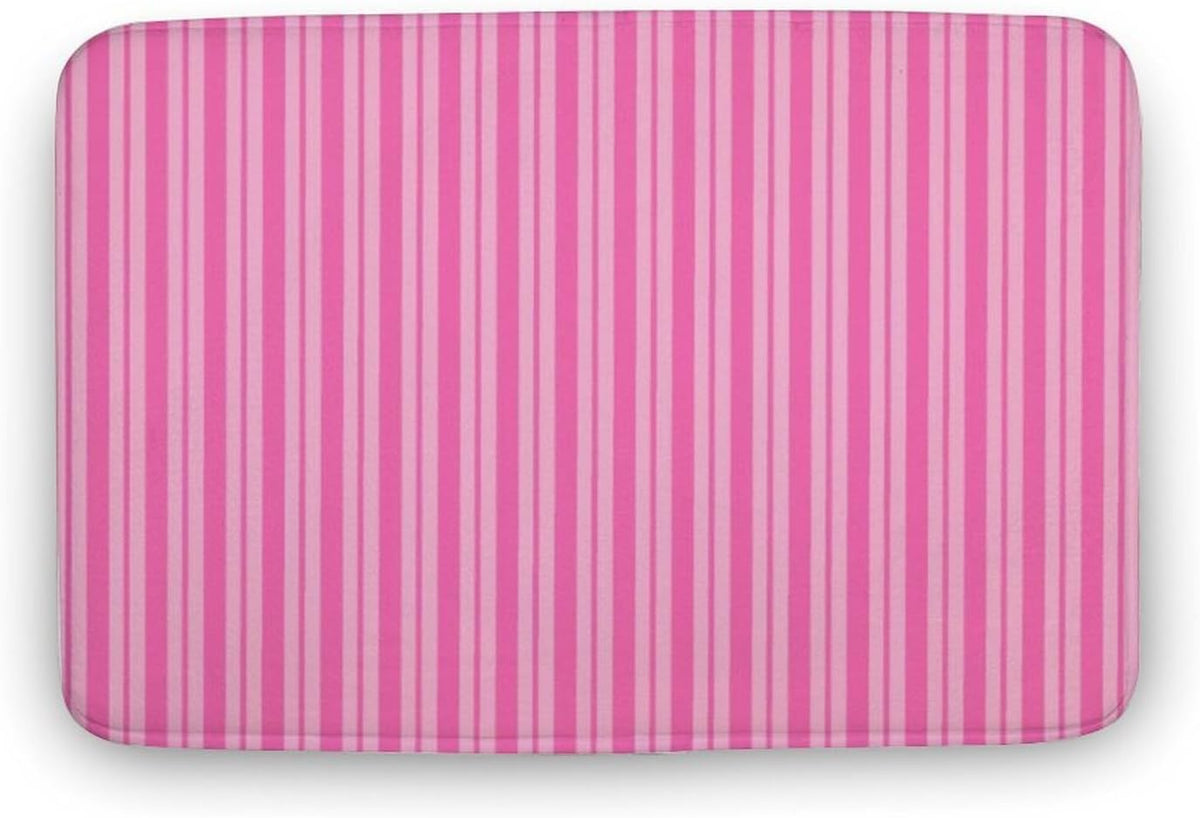 Multiple Stripe Patterns Pink Bathroom Rugs, Non Slip & Absorbent Bath Mat Carpets for Bathroom, Entryway or Sink 16" x 24"