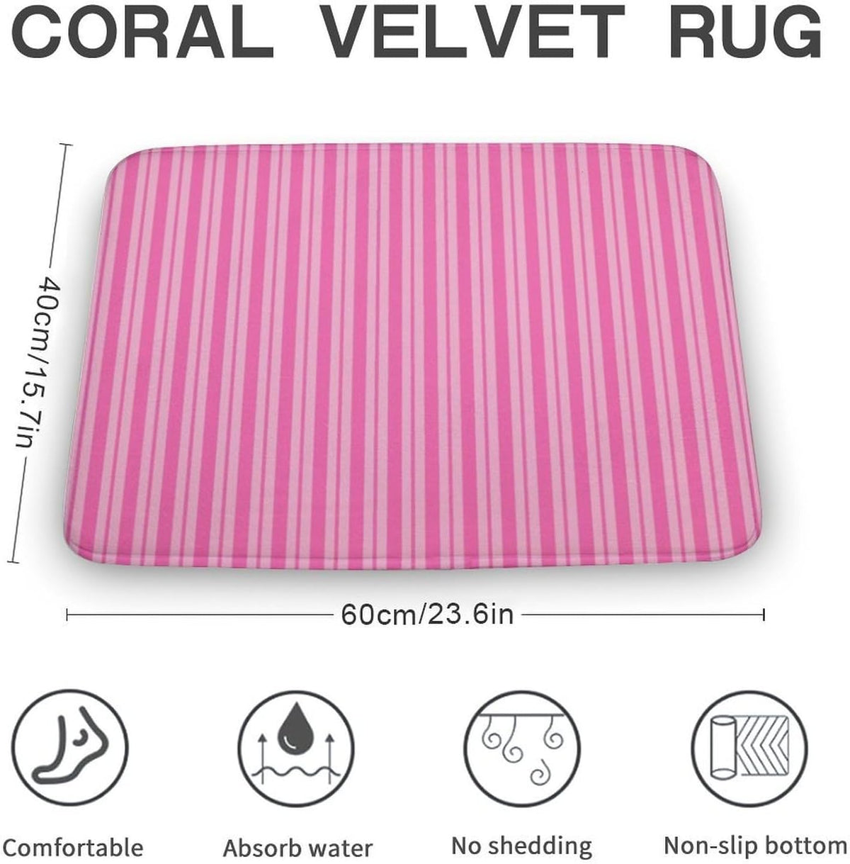 Multiple Stripe Patterns Pink Bathroom Rugs, Non Slip & Absorbent Bath Mat Carpets for Bathroom, Entryway or Sink 16" x 24"