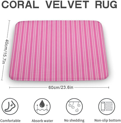 Multiple Stripe Patterns Pink Bathroom Rugs, Non Slip & Absorbent Bath Mat Carpets for Bathroom, Entryway or Sink 16" x 24"