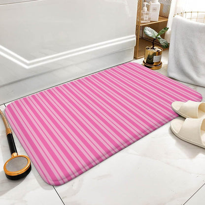 Multiple Stripe Patterns Pink Bathroom Rugs, Non Slip & Absorbent Bath Mat Carpets for Bathroom, Entryway or Sink 16" x 24"