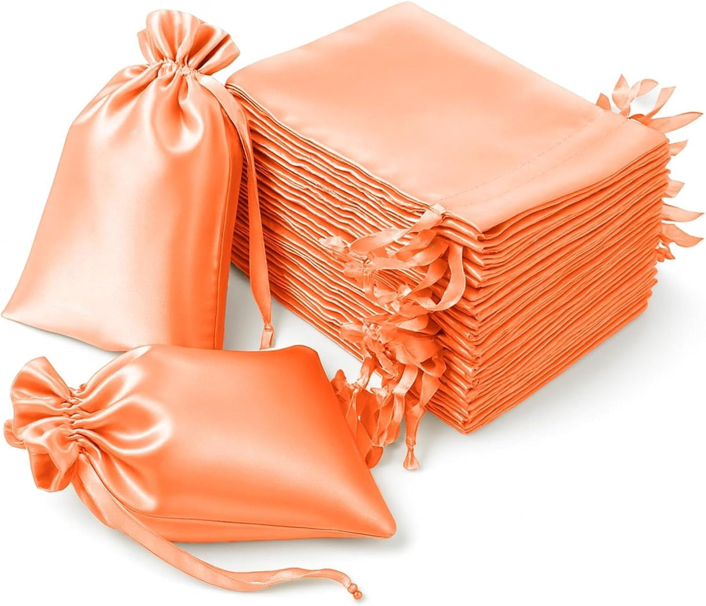 Efavormart 60 Pack 6"x9" Peach Satin Drawstring Gift Bags, Premium Silky Favor Pouches for Large Weddings, Bridal Showers, Skincare Gifts, Candy, and Party Decorations