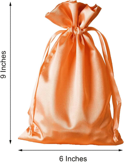 Efavormart 60 Pack 6"x9" Peach Satin Drawstring Gift Bags, Premium Silky Favor Pouches for Large Weddings, Bridal Showers, Skincare Gifts, Candy, and Party Decorations
