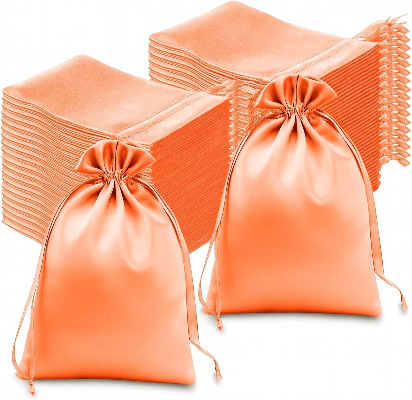 Efavormart 60 Pack 6"x9" Peach Satin Drawstring Gift Bags, Premium Silky Favor Pouches for Large Weddings, Bridal Showers, Skincare Gifts, Candy, and Party Decorations