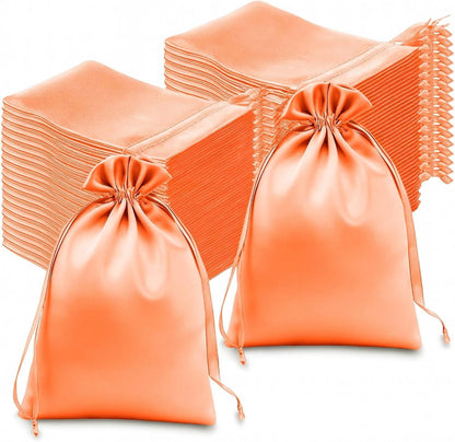 Efavormart 60 Pack 6"x9" Peach Satin Drawstring Gift Bags, Premium Silky Favor Pouches for Large Weddings, Bridal Showers, Skincare Gifts, Candy, and Party Decorations