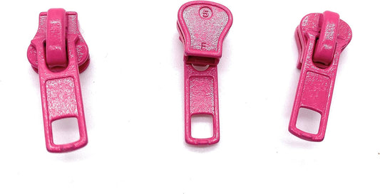 Zipper Repair Kit - #5 Universal Vislon Molded Jacket Zipper Sliders with Top Stops Included - Color: Pink - 3 Sliders Per Pack
