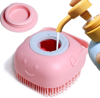 Pet Bath Brush Dog Shampoo Dispenser Dog Bath Brush Scrubber (Pink)