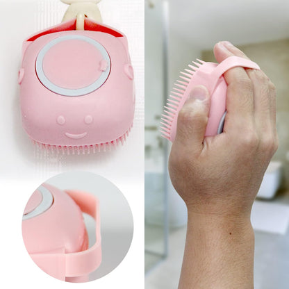 Pet Bath Brush Dog Shampoo Dispenser Dog Bath Brush Scrubber (Pink)