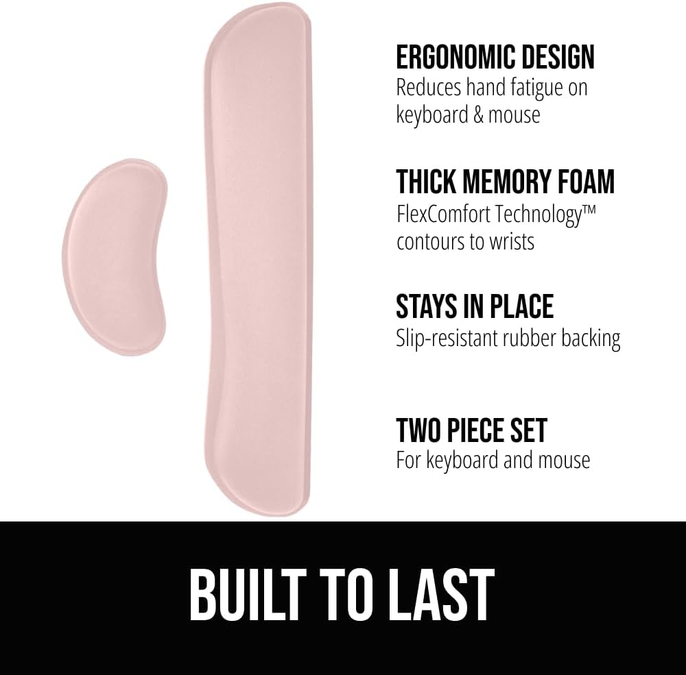 Memory Foam Wrist Rest for Computer Keyboard, 2 Piece Pink