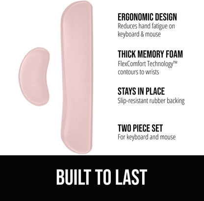 Memory Foam Wrist Rest for Computer Keyboard, 2 Piece Pink