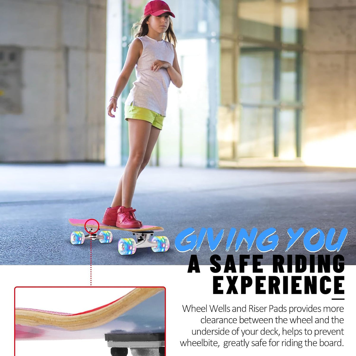 Cruiser Skateboards for Beginners, 27 x 8 inch Complete Skateboard for Kids Teens Adults, 7 Ply Canadian Maple Double Kick Deck Concave Skateboard with Skate T-Tool
