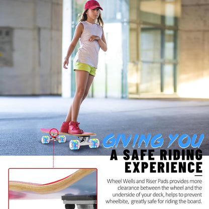 Cruiser Skateboards for Beginners, 27 x 8 inch Complete Skateboard for Kids Teens Adults, 7 Ply Canadian Maple Double Kick Deck Concave Skateboard with Skate T-Tool