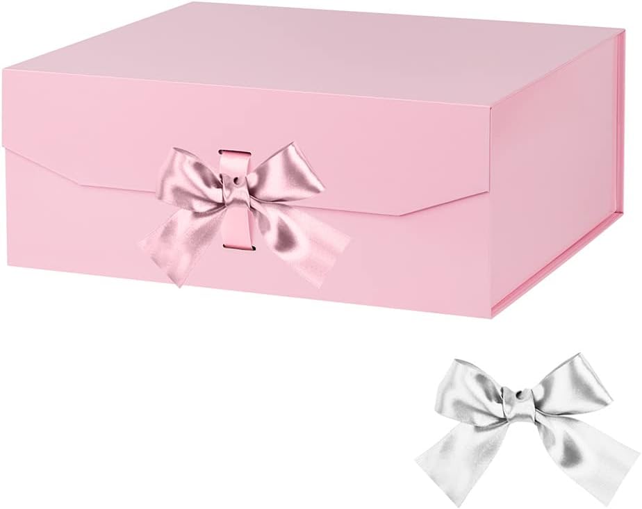 Pink Gift Box Large 13x11x5.3 Inches, Pink Gift Boxes for Presents with Magnetic Closure Lid, Luxury Gift Box Rectangle Collapsible Boxes for Gift Packaging