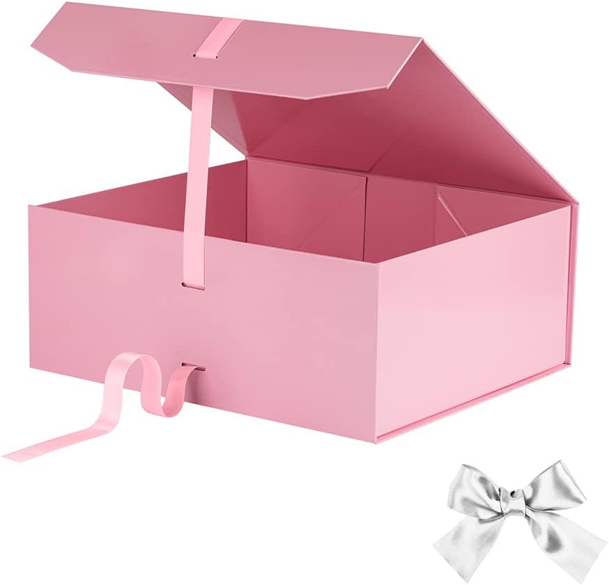 Pink Gift Box Large 13x11x5.3 Inches, Pink Gift Boxes for Presents with Magnetic Closure Lid, Luxury Gift Box Rectangle Collapsible Boxes for Gift Packaging