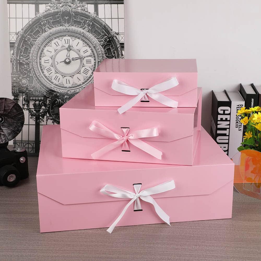 Pink Gift Box Large 13x11x5.3 Inches, Pink Gift Boxes for Presents with Magnetic Closure Lid, Luxury Gift Box Rectangle Collapsible Boxes for Gift Packaging