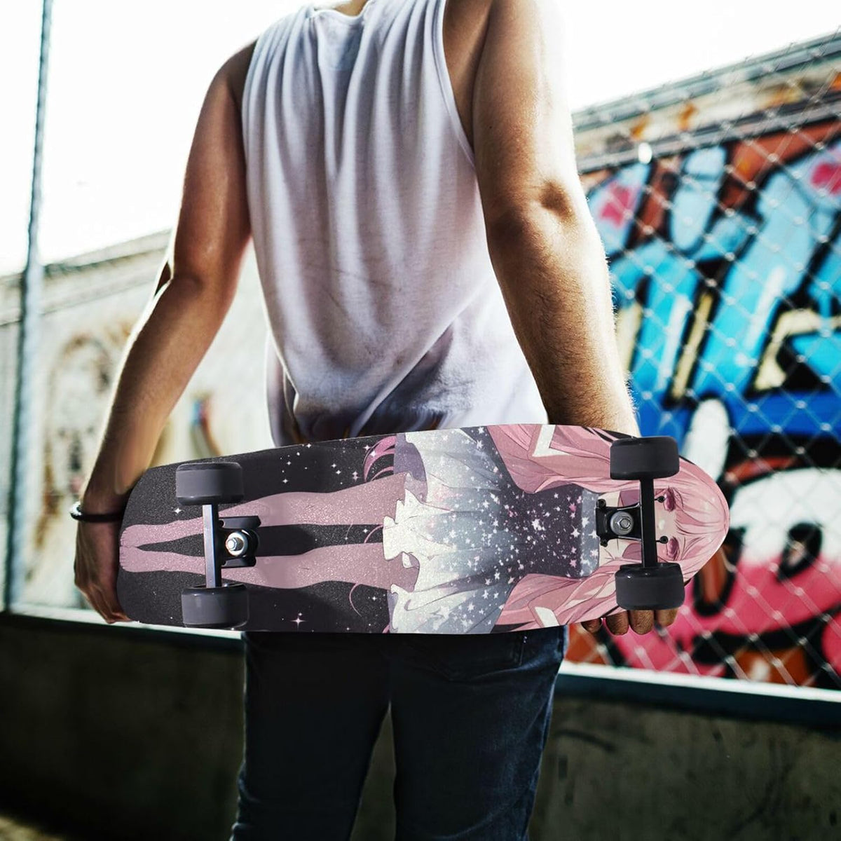 Cute Peach Cartoon Anime Girl Skateboard Griptape Waterproof Grip Tape for Scooters Deck 33×9 Inch repuesto para patineta