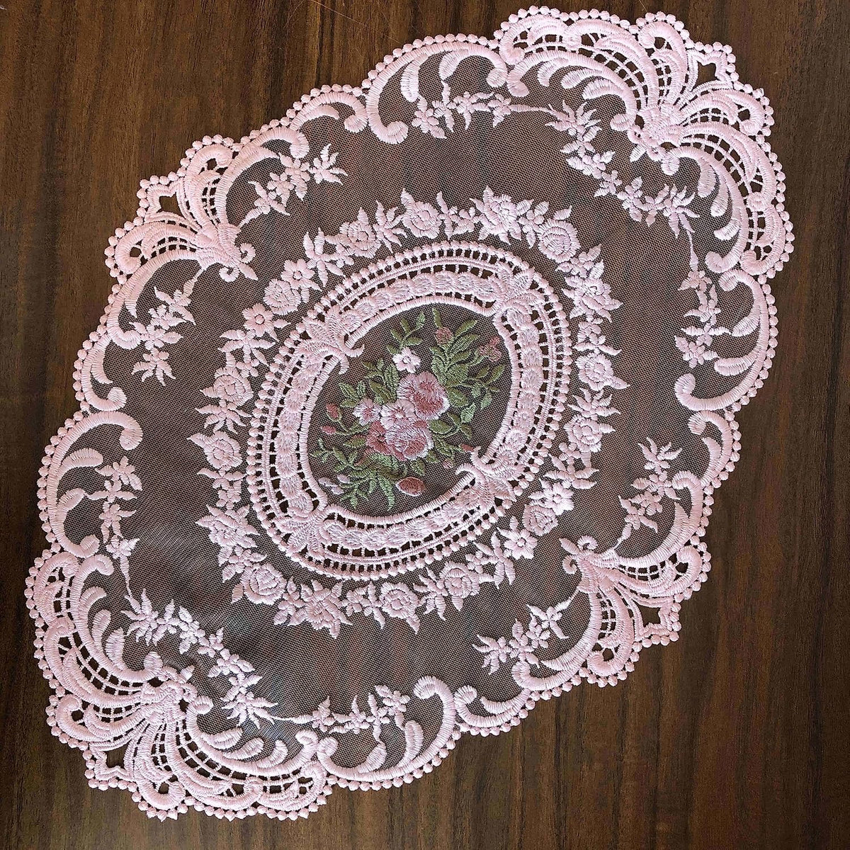 2Pack Retro Lace Placemats, French Crochet Doilies, Handmade Embroidered Table Mats, 12x16-in Pink Place Mats Cup Mat