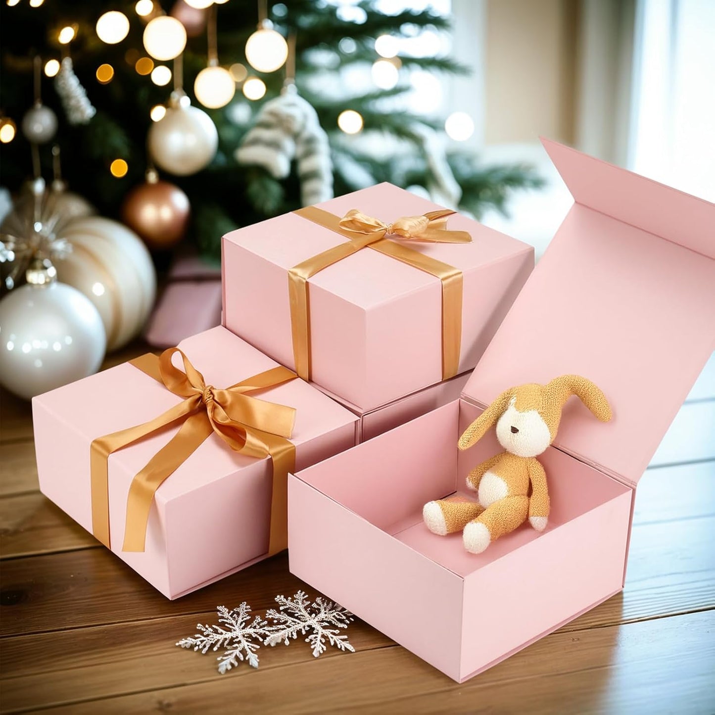 4 Pack 8x8x4 Inches Gift Boxes with Magnetic Closure Lids, Pink Magnetic Box for Wedding, Groomsmen Bridesmaid Proposal, Birthdays, Mother's Day