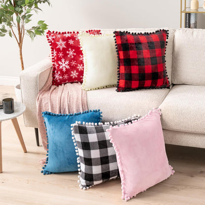 Light Pink Decorative Throw Pillow Covers Pom Pom 18x18 Set of 2