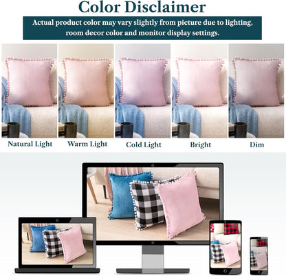 Light Pink Decorative Throw Pillow Covers Pom Pom 18x18 Set of 2