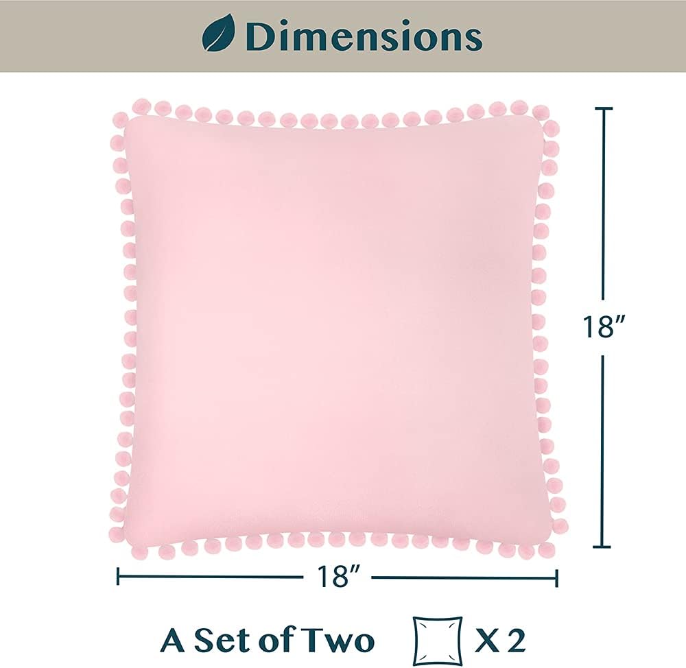Light Pink Decorative Throw Pillow Covers Pom Pom 18x18 Set of 2