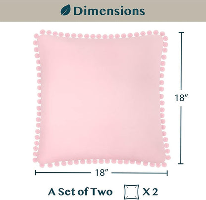 Light Pink Decorative Throw Pillow Covers Pom Pom 18x18 Set of 2