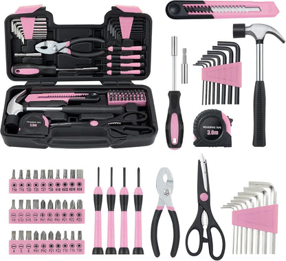 Pink Household Tool Set for Women with Storage Case, 58-Piece