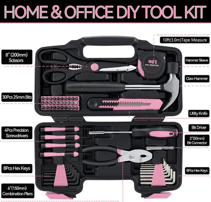 Pink Household Tool Set for Women with Storage Case, 58-Piece