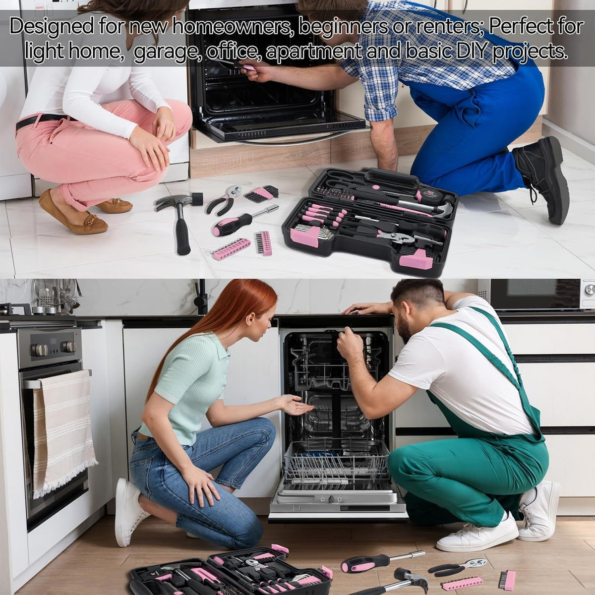 Pink Household Tool Set for Women with Storage Case, 58-Piece