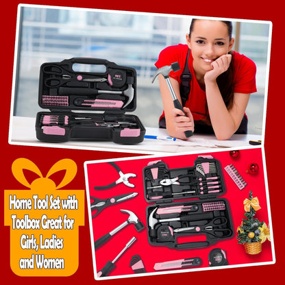 Pink Household Tool Set for Women with Storage Case, 58-Piece