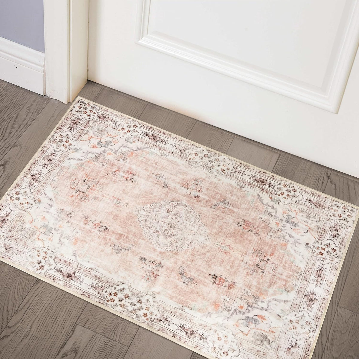 Pink Area Rug Small Washable Rugs Non Slip Low-Pile 2'x3' Flowers