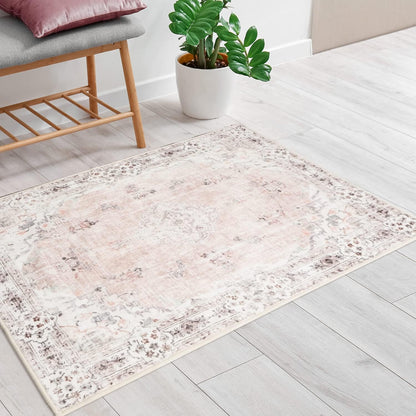 Pink Area Rug Small Washable Rugs Non Slip Low-Pile 2'x3' Flowers