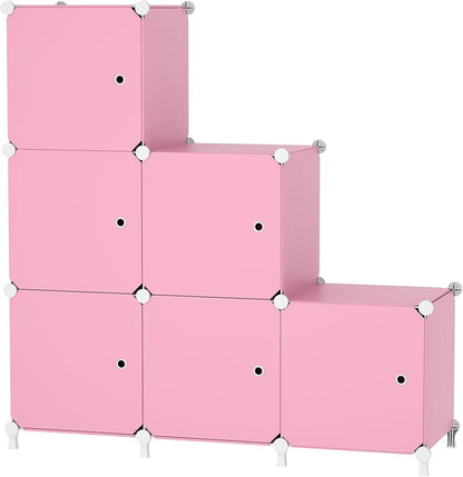 6Cube Storage Organizer Modular Stackable with Doors Pink