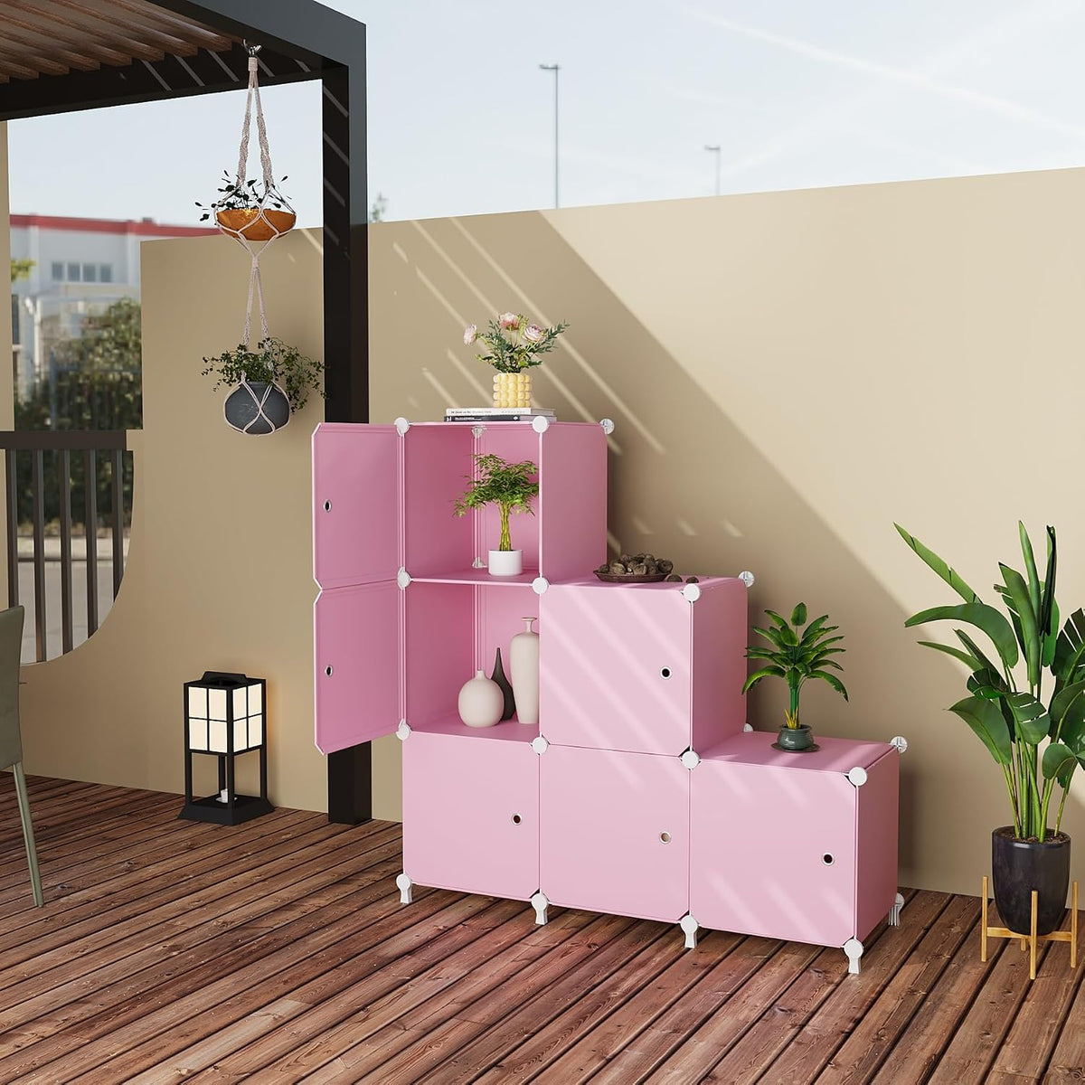 6Cube Storage Organizer Modular Stackable with Doors Pink