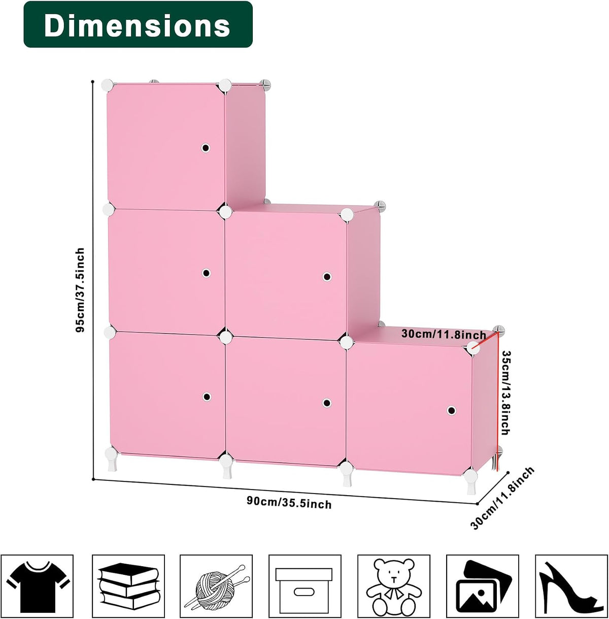 6Cube Storage Organizer Modular Stackable with Doors Pink