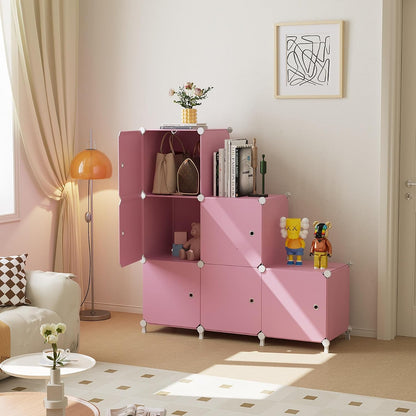 6Cube Storage Organizer Modular Stackable with Doors Pink