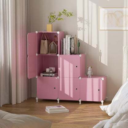 6Cube Storage Organizer Modular Stackable with Doors Pink