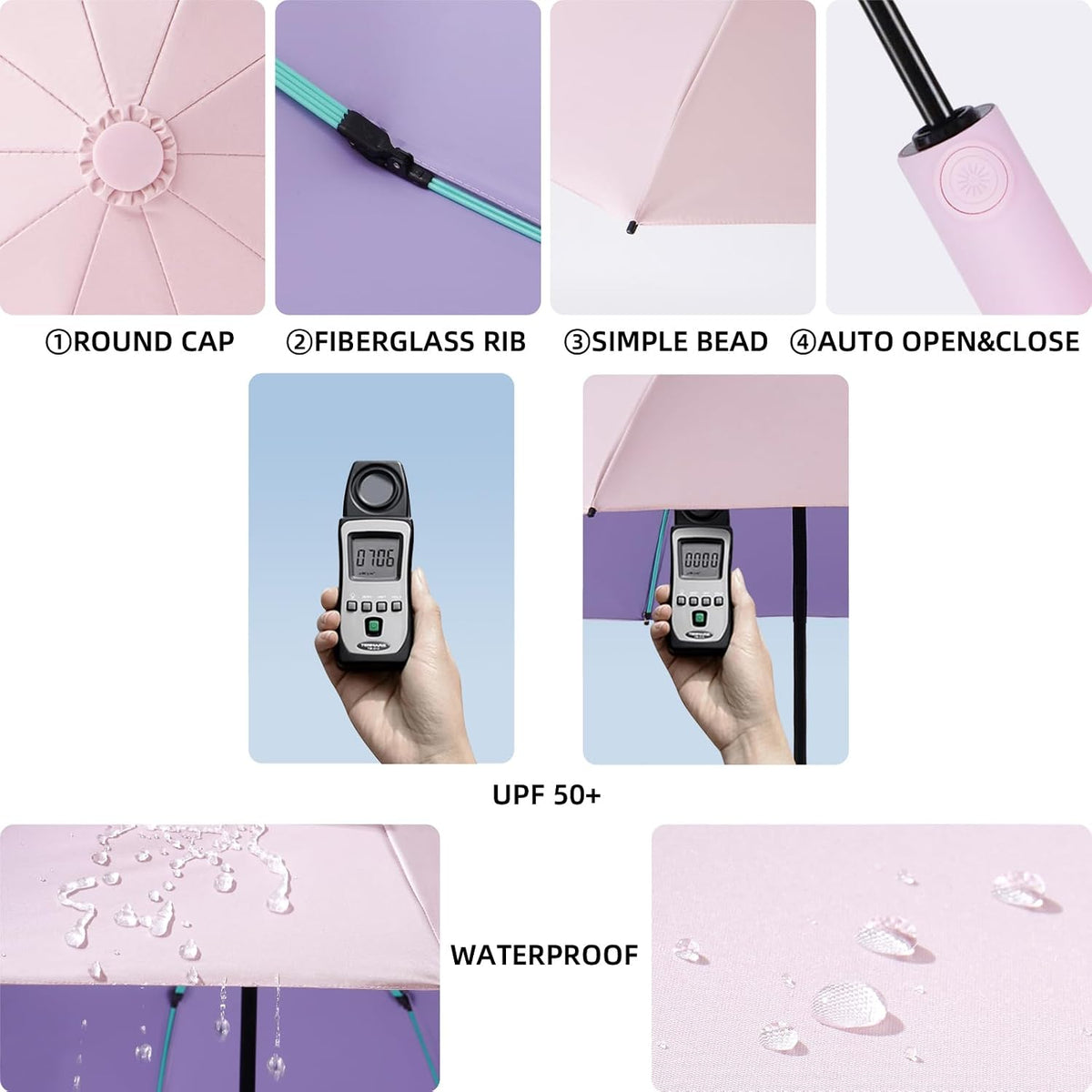 Folding Umbrella Anti-UV Compact Durable Folding Umbrella Auto Open Close Windproof Travel Umbrella Premium Grip Fits Backpack