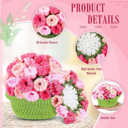 15 Pcs 3D Cute Crochet Flower Coasters Set, Spring Summer Floral Table Coasters with Plant Pot Holder, Soft Decorative Cup Mat, Housewarming Gift(Pink,Lily of the Valley)