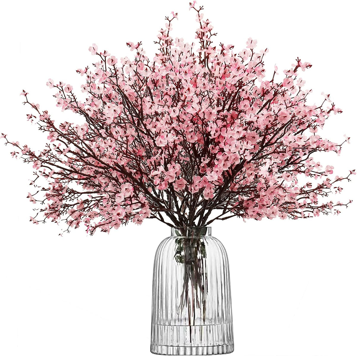 15 Pcs Artificial Flowers Baby Breath Faux Artificial Gypsophila Bouquet Fake Silk Flowers Real Touch for Hotel Home Office Kitchen Bathroom Wedding Wall DIY Room Farmhouse Décor (Pink)