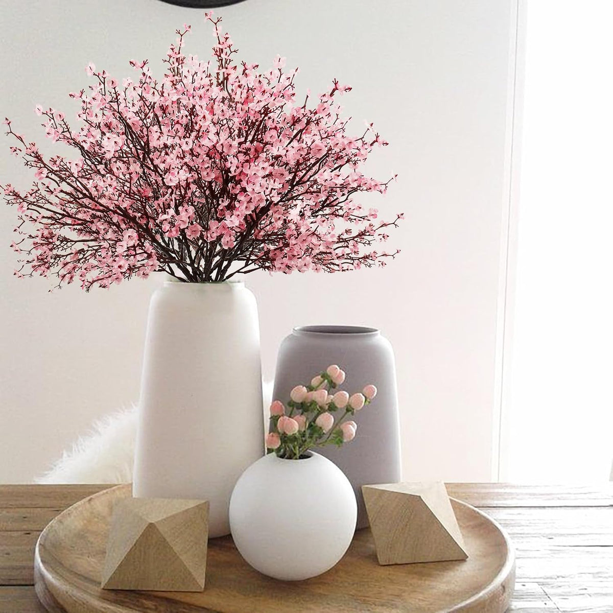 15 Pcs Artificial Flowers Baby Breath Faux Artificial Gypsophila Bouquet Fake Silk Flowers Real Touch for Hotel Home Office Kitchen Bathroom Wedding Wall DIY Room Farmhouse Décor (Pink)