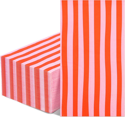 100Pcs Striped Paper Napkins Pink and Red Guest Towels Disposable Hand Towels for Bathroom Wedding Birthday Bridal Baby Shower Home Kitchen Table Decor Supplies